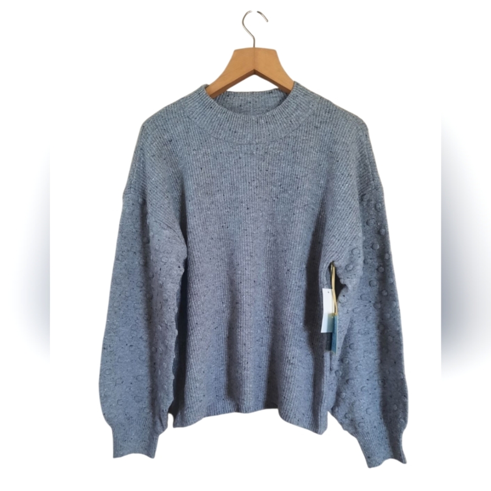 NWT Cece's Gray Bubble Texture Sweater Puff Sleeve